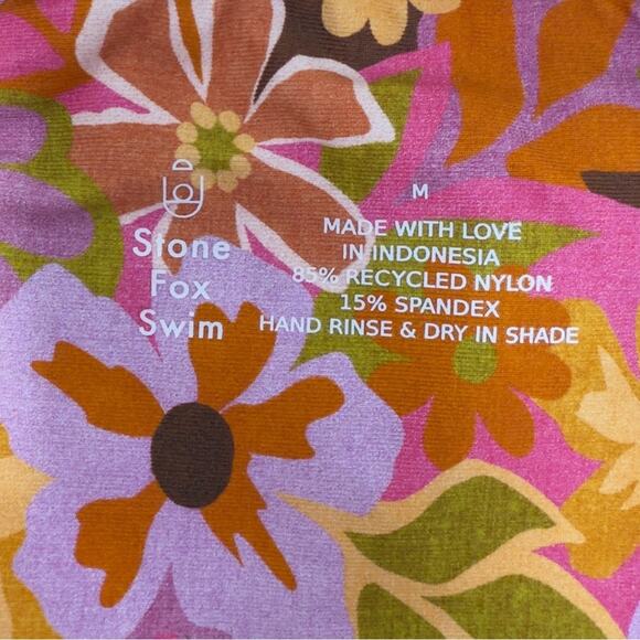 Stone Fox Swim River Bikini Bottom In Retro Pop Adjustable Side Tie Thong Size M - Picture 8 of 14